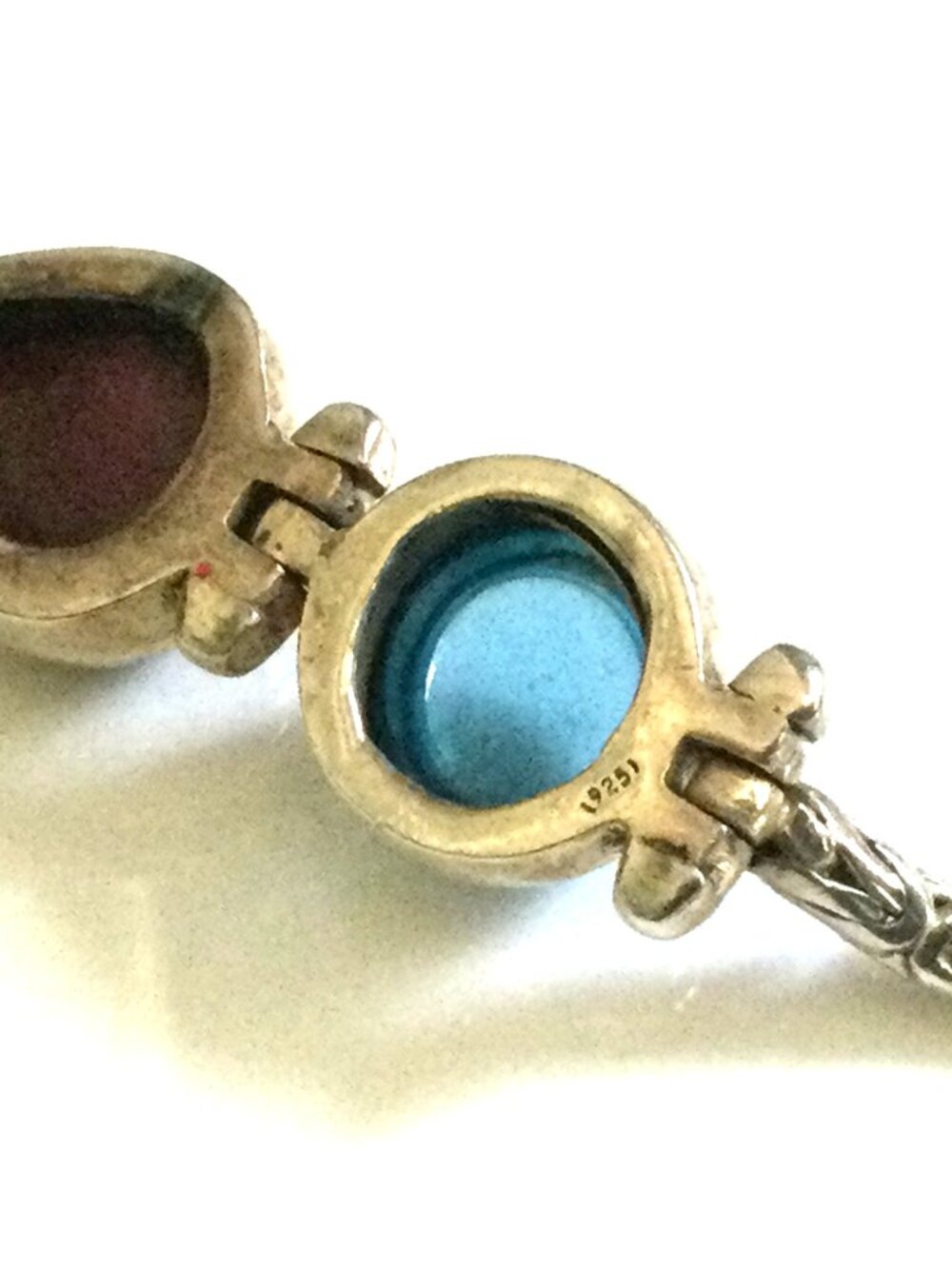 Sterling Silver Gemstone Link Bracelet Toggle Clasp - Picture 3 of 7